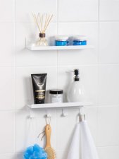 Настенная навесная полка для ванной комнаты и полочка с крючками 30 см Белая